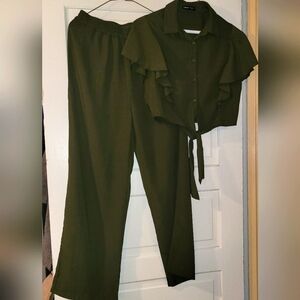 Olive green pants set